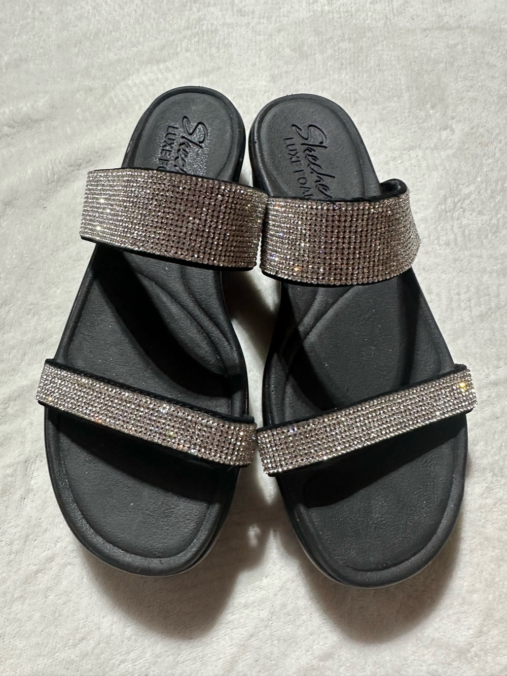 Skechers Bumbler Bright Start 9 Luxe Foam Sparkle Bling Bedazzled Slide Sandals